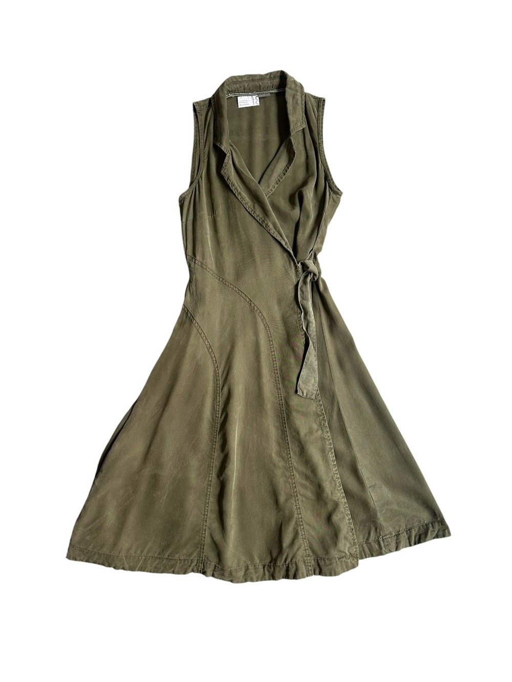 Anthropologie Hyannis Green Sleeveless Wrap Shirt Dress